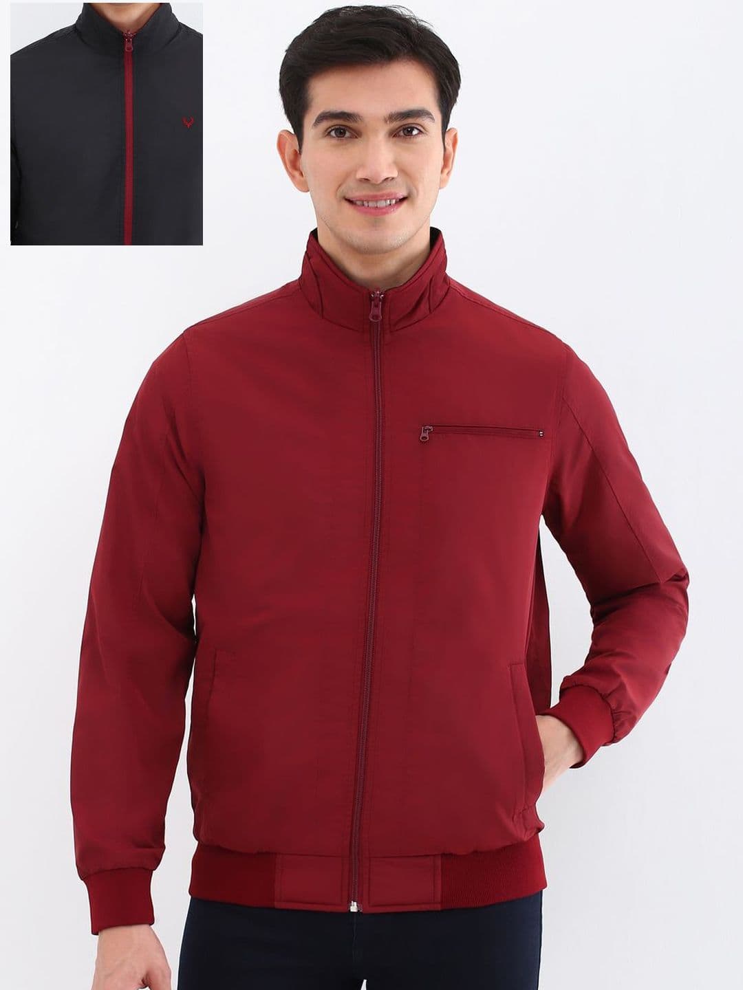 Allen Solly Men Mock Collar Solid Casual Bomber Jacket - view 1