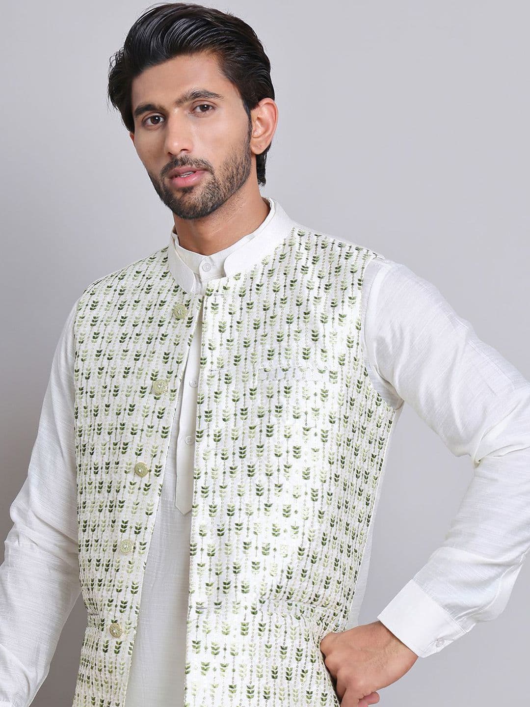 Jompers Men Embroidered Woven Nehru Jacket - view 1