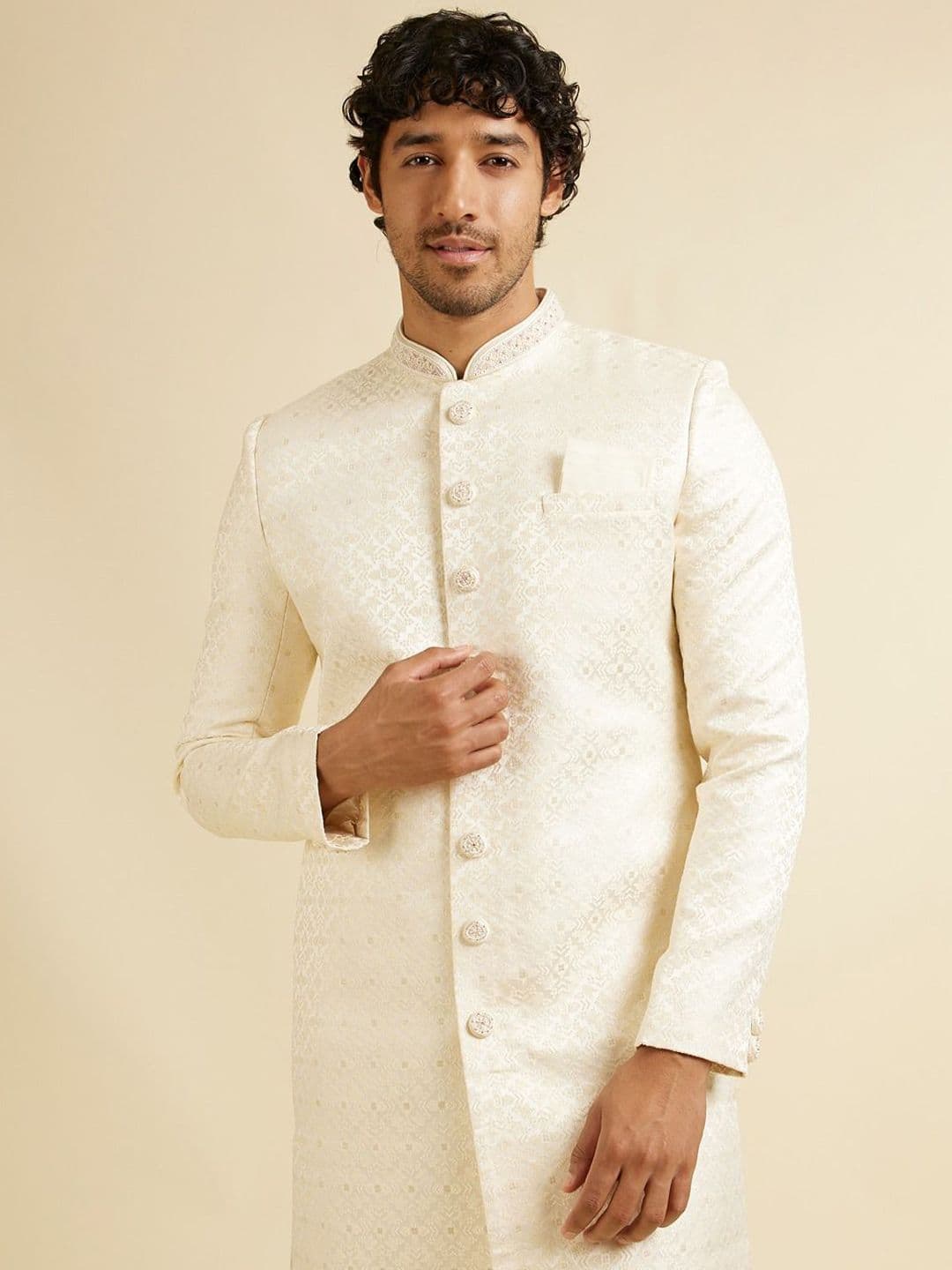 Manyavar Men Embellished Art Silk Sherwani Set - view 1