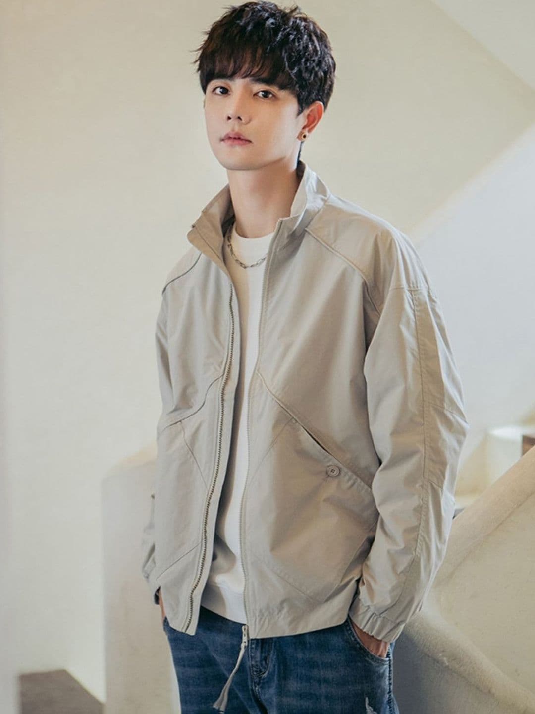 HERE&NOW Men Mock Collar Solid Casual Bomber Jacket - view 1