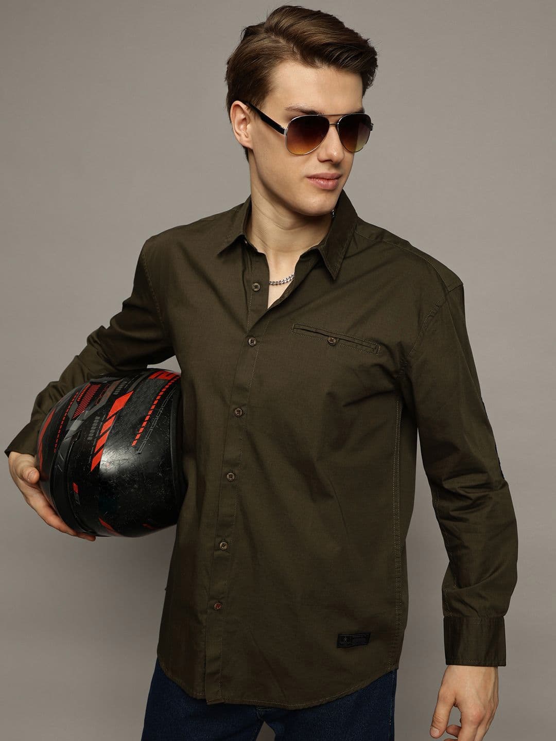 The Roadster Lifestyle Co. Men Premium Spread Collar Solid Cotton Oversized Casual Shirt - view 1