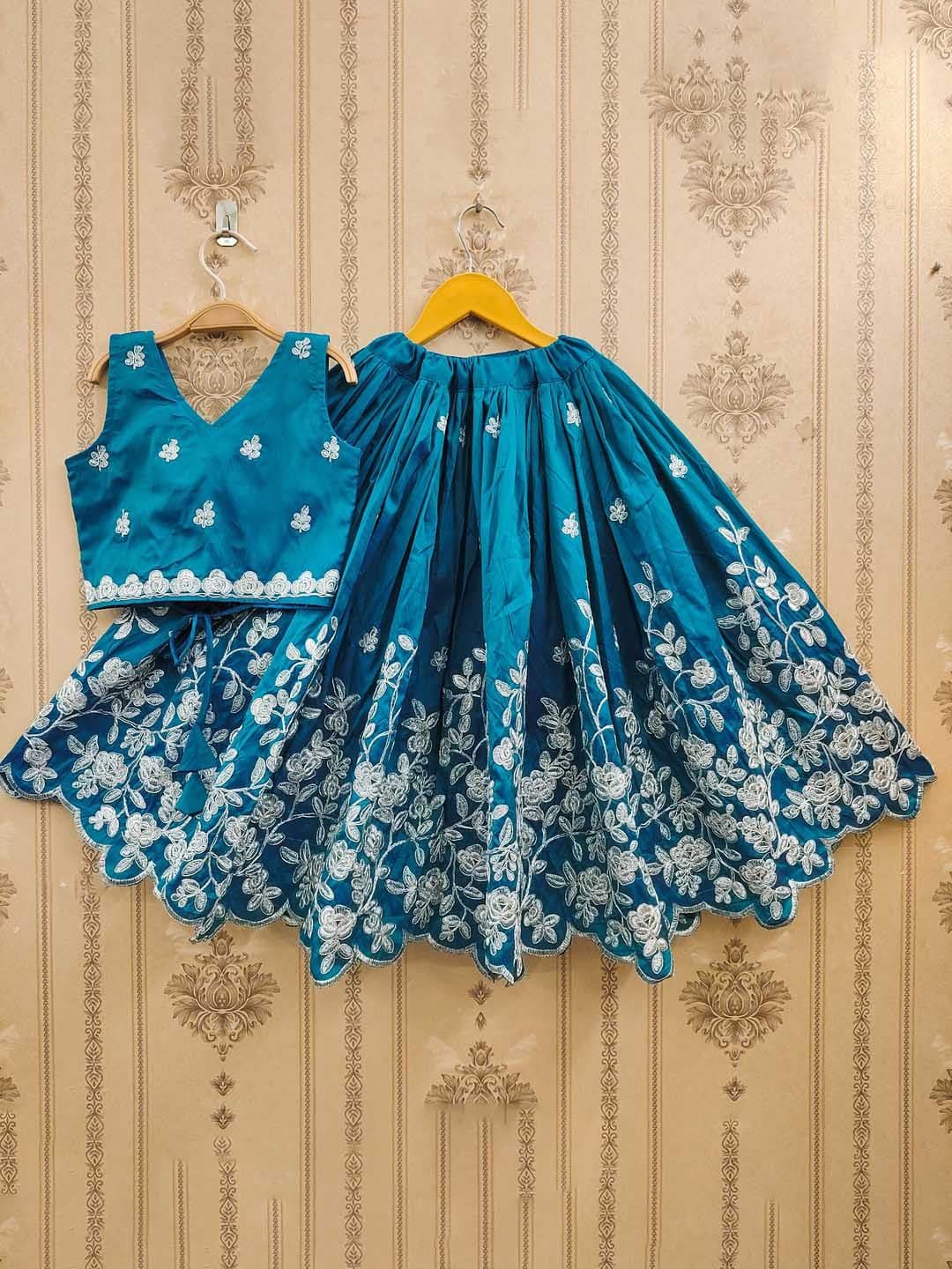 JOVK DESIGN Girls Embroidered Beads and Stones Silk Ready to Wear Lehenga & Blouse - view 1