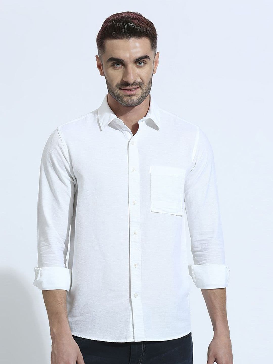 Klub Fox Men Spread Collar Solid Cotton Slim Fit Casual Shirt - view 1