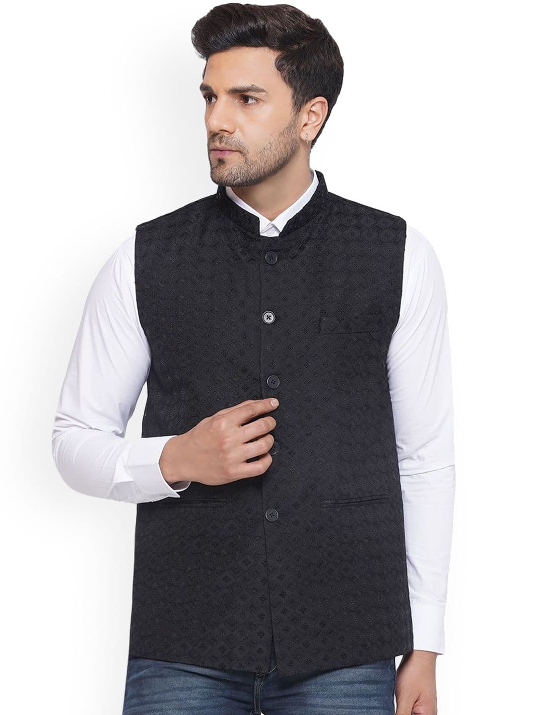 VEERA PARIDHAAN Embroidered Woven Nehru Jacket - view 1