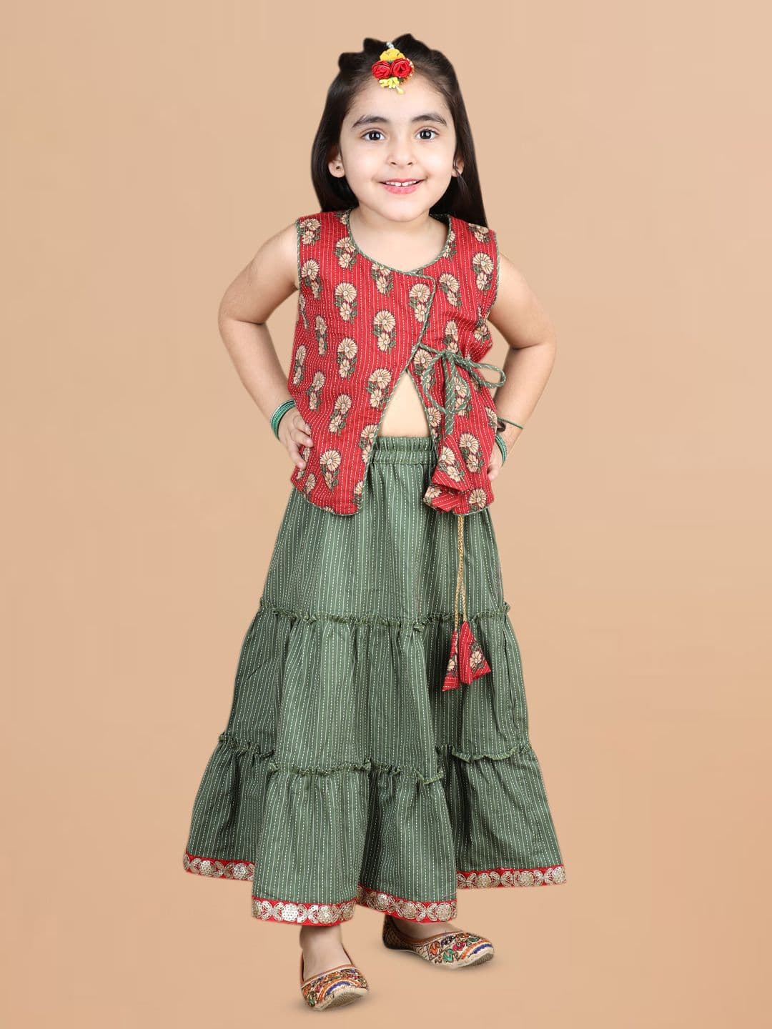 Sangria Girls Printed Tiered Cotton Ready to Wear Lehenga Choli - view 1
