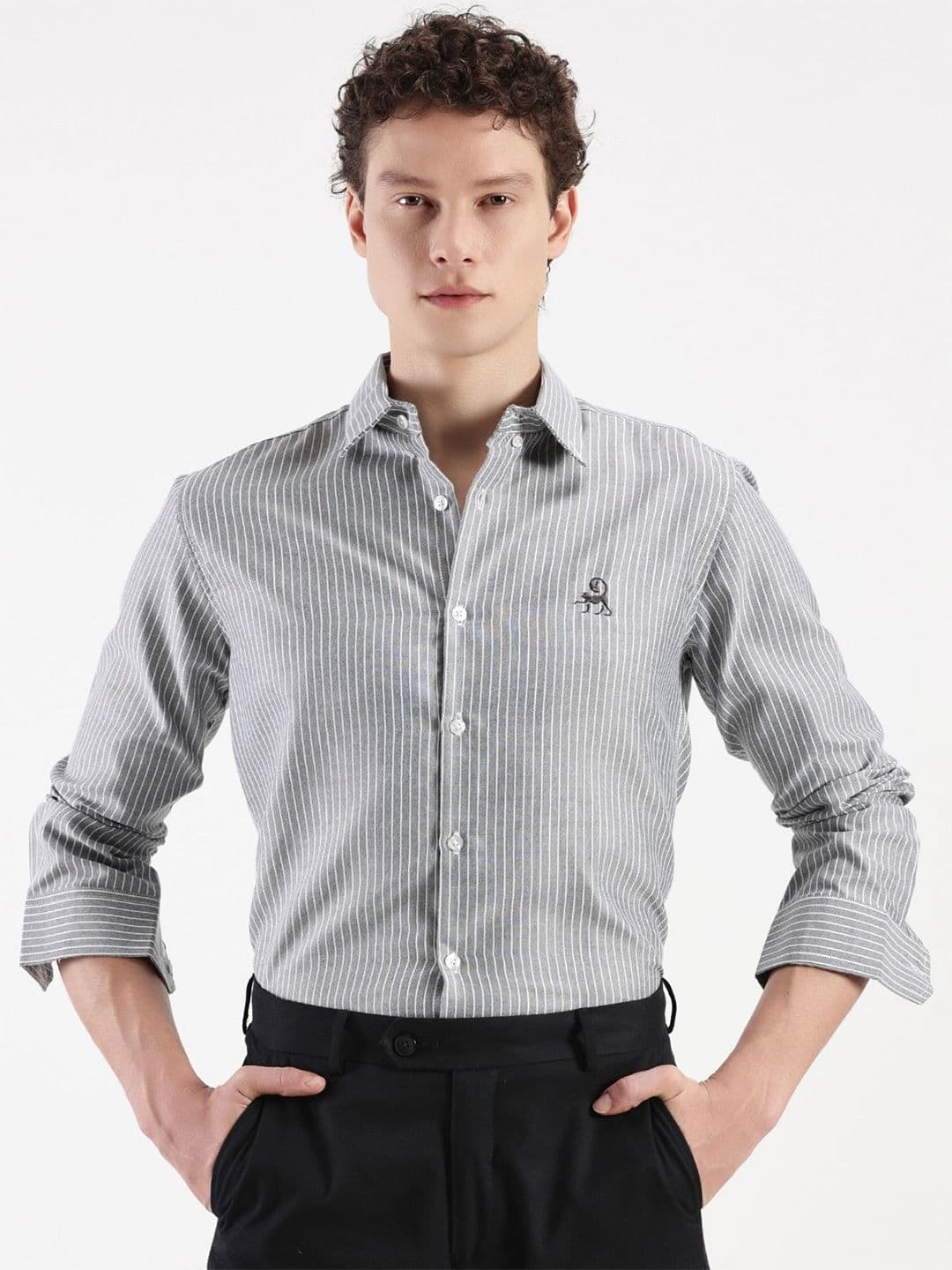 MISCHIEF MONKEY Men Cotton Classic Tailored Fit Opaque Striped Casual Shirt - view 1