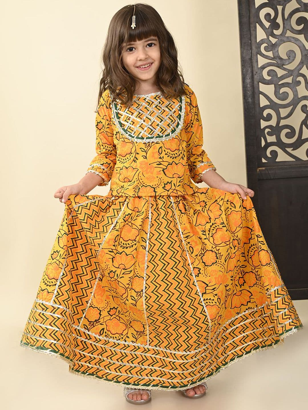 Superminis Girls Floral Printed Ready to Wear Cotton Lehenga & Choli - view 1
