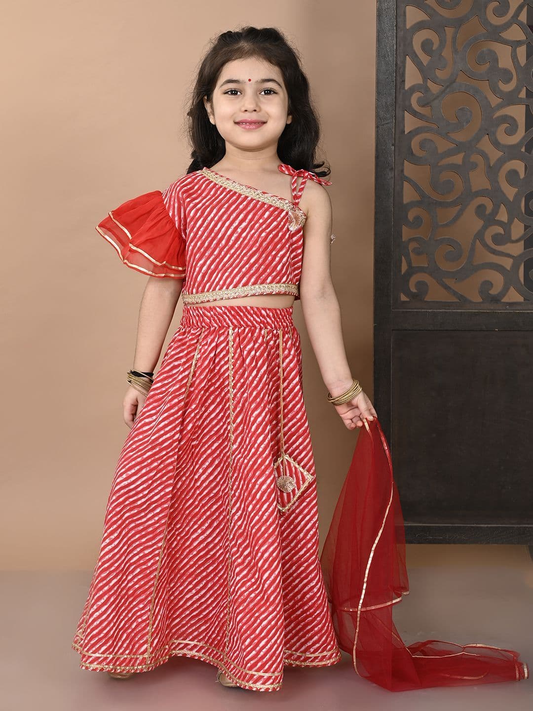 Superminis Girls Leheriya Printed Cotton Ready to Wear Lehenga & Blouse With Dupatta - view 1