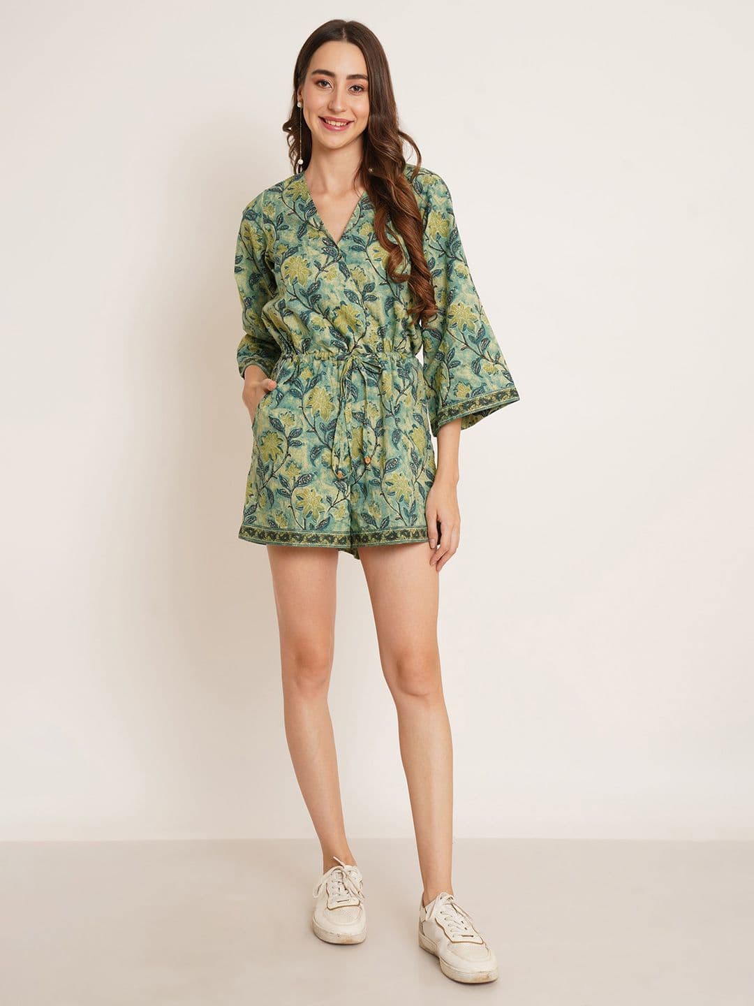 COTLAND FASHION Floral Printed Waist Tie-Ups Playsuit - view 1