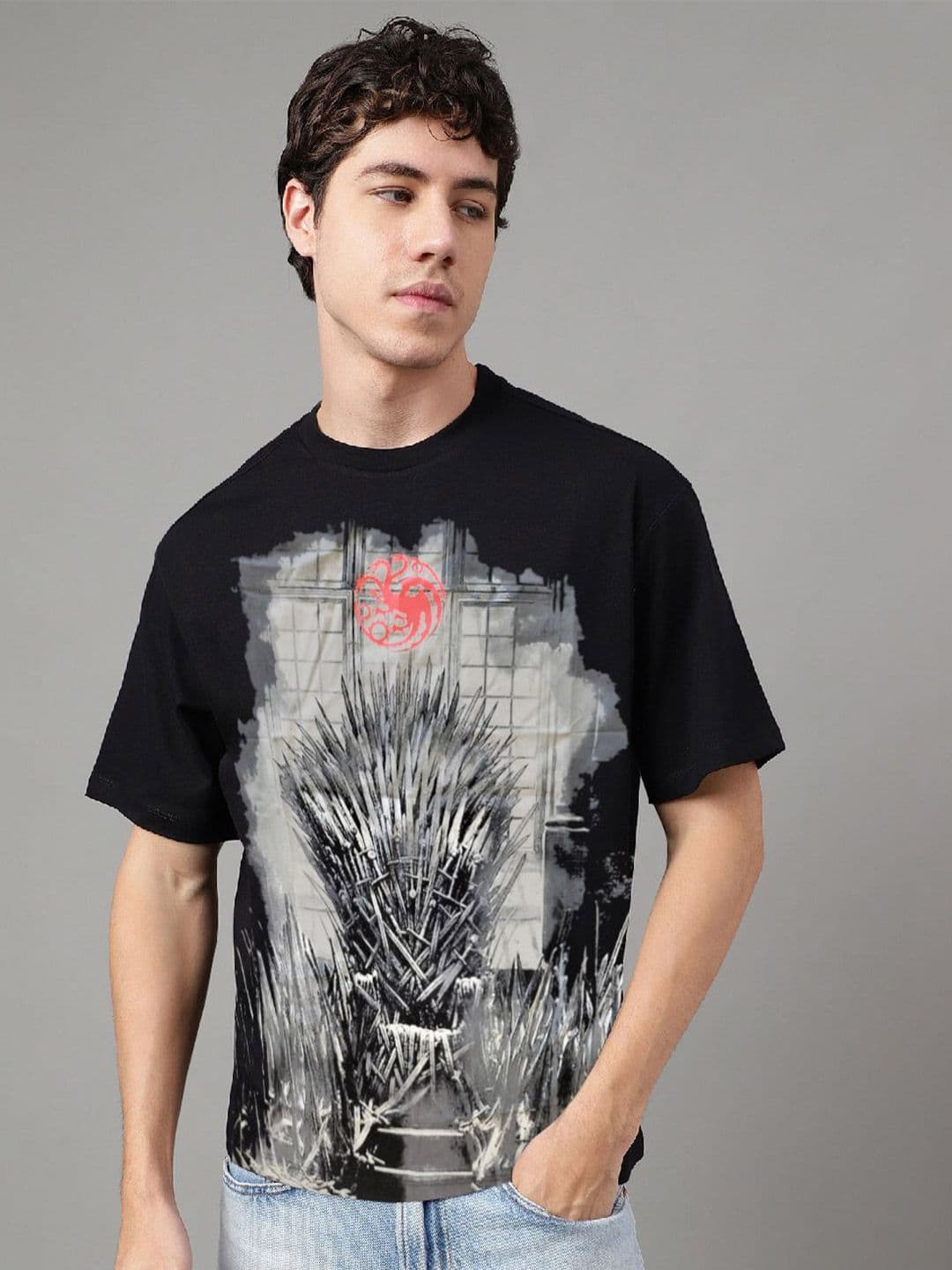 Free Authority Men House Of Dragon Printed Round Neck Cotton Oversized T-Shirt - view 1