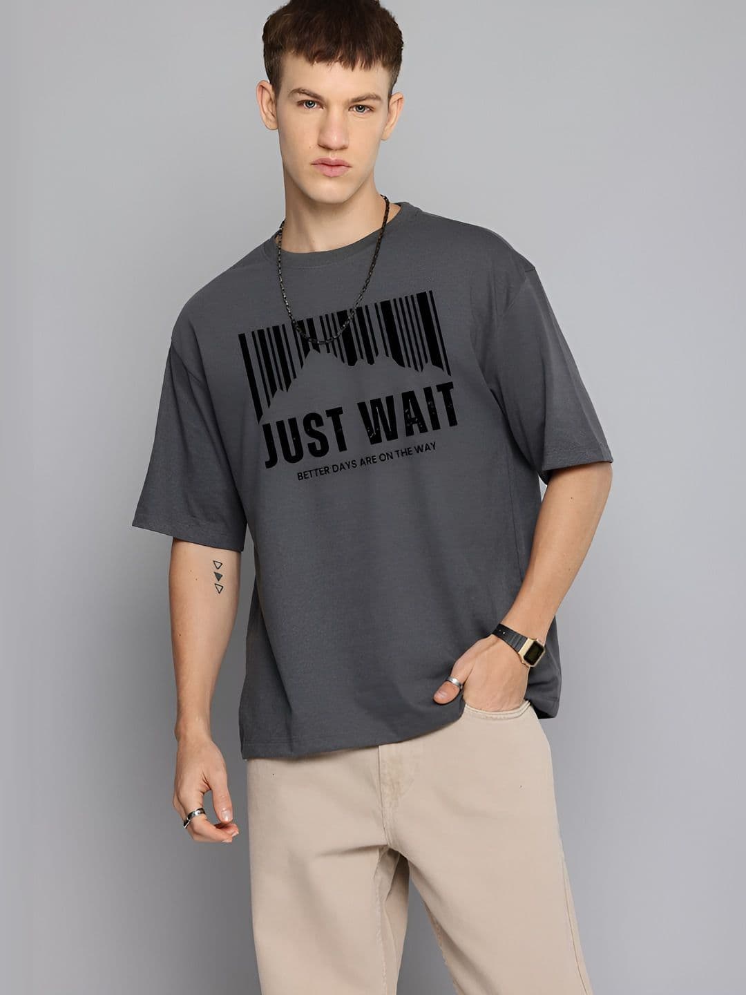 R.Code by The Roadster Life Co. Men Typography Printed Round Neck Cotton Oversized T-shirt - view 1