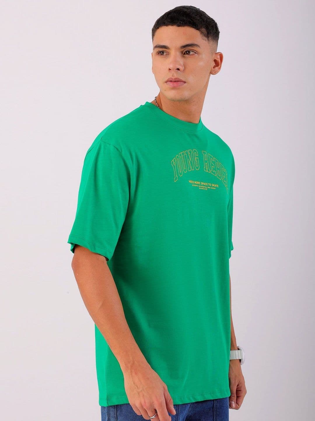 The Indian Garage Co Men Graphic Printed Round Neck Cotton Oversized T-shirt - view 1