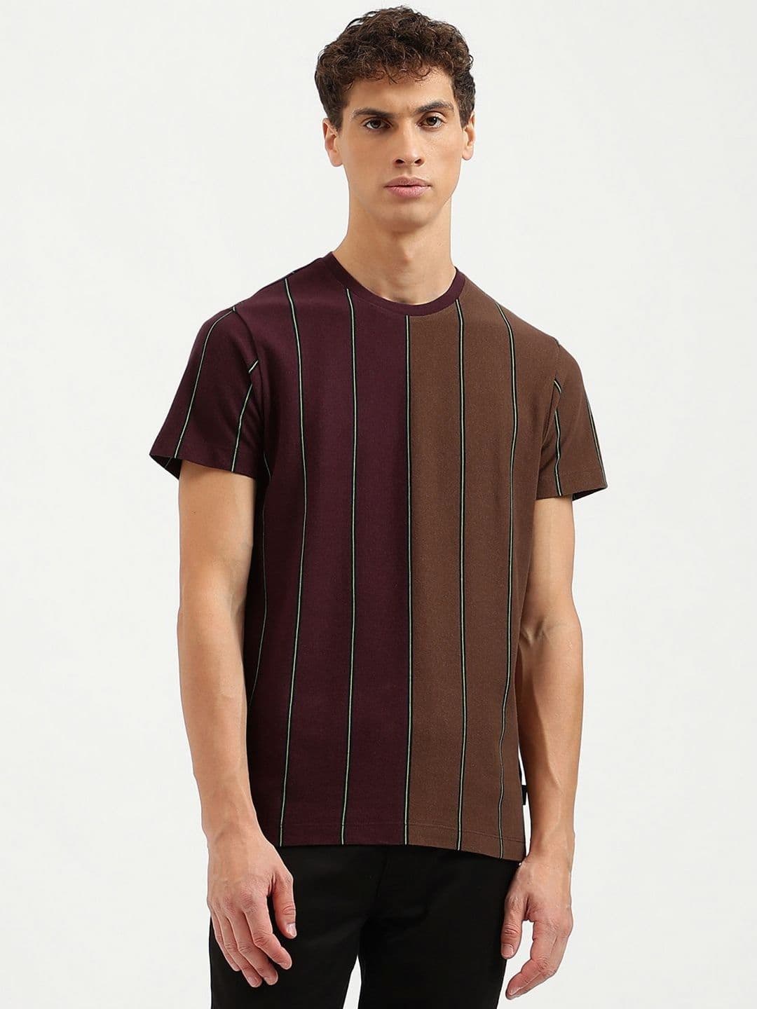 United Colors of Benetton Men Striped Pure Cotton Raw Edge T-shirt - view 1