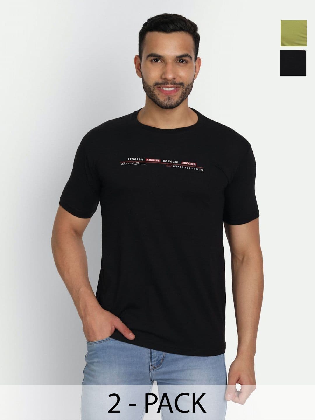 ZEFFIT Men Pack Of 2 Typography Printed Round Neck Cotton T-shirt - view 1