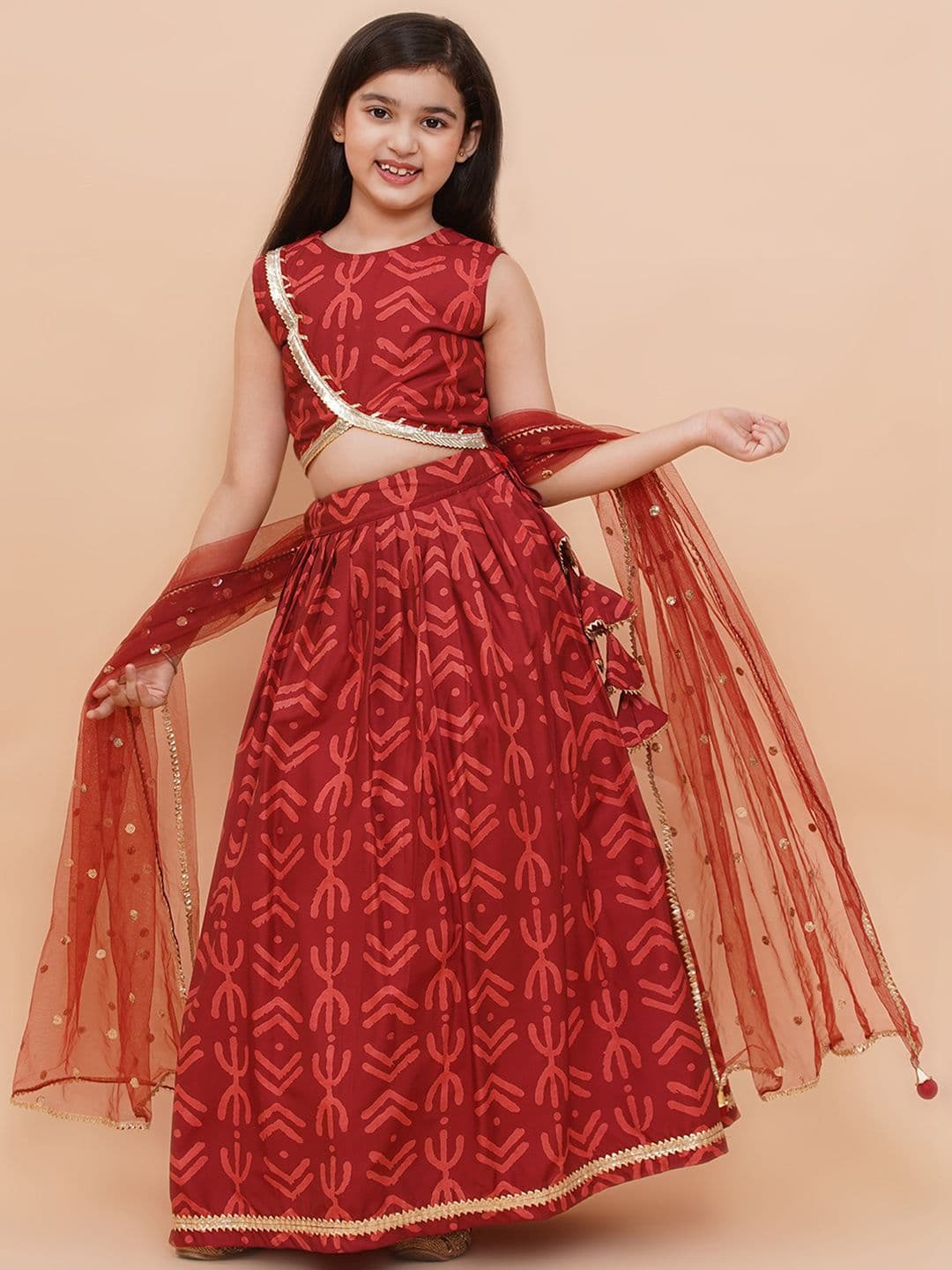 PICCOLO Girls Printed Cotton Net Ready to Wear Lehenga & Blouse With Dupatta - view 1