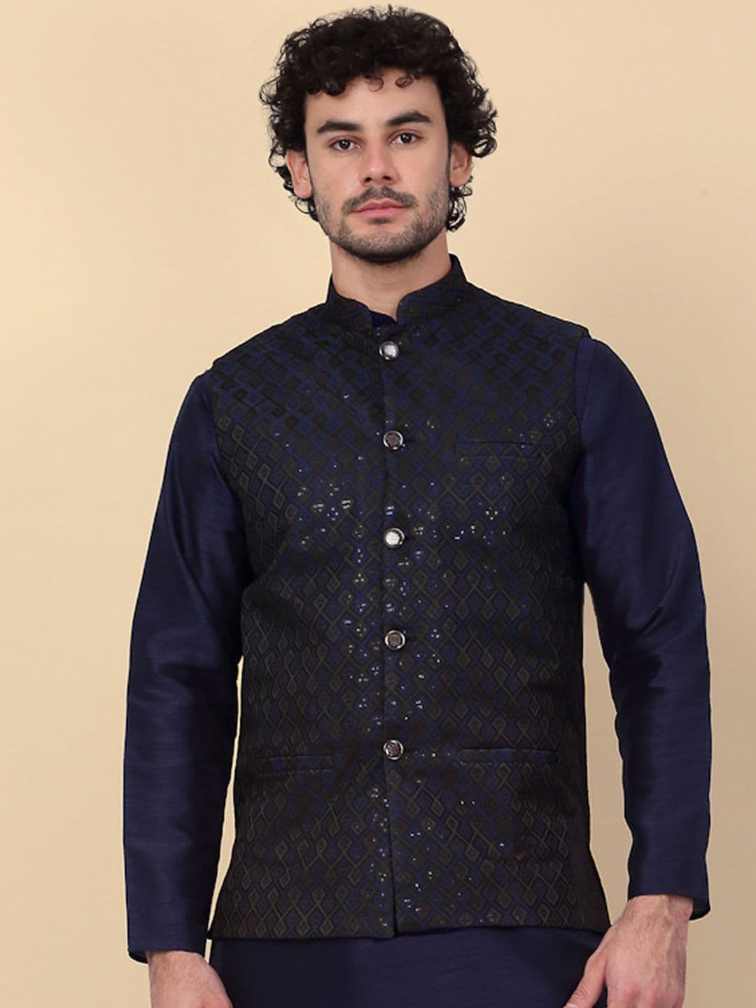 KRAFT INDIA Embroidered Sequins Jacquard Nehru Jacket - view 1