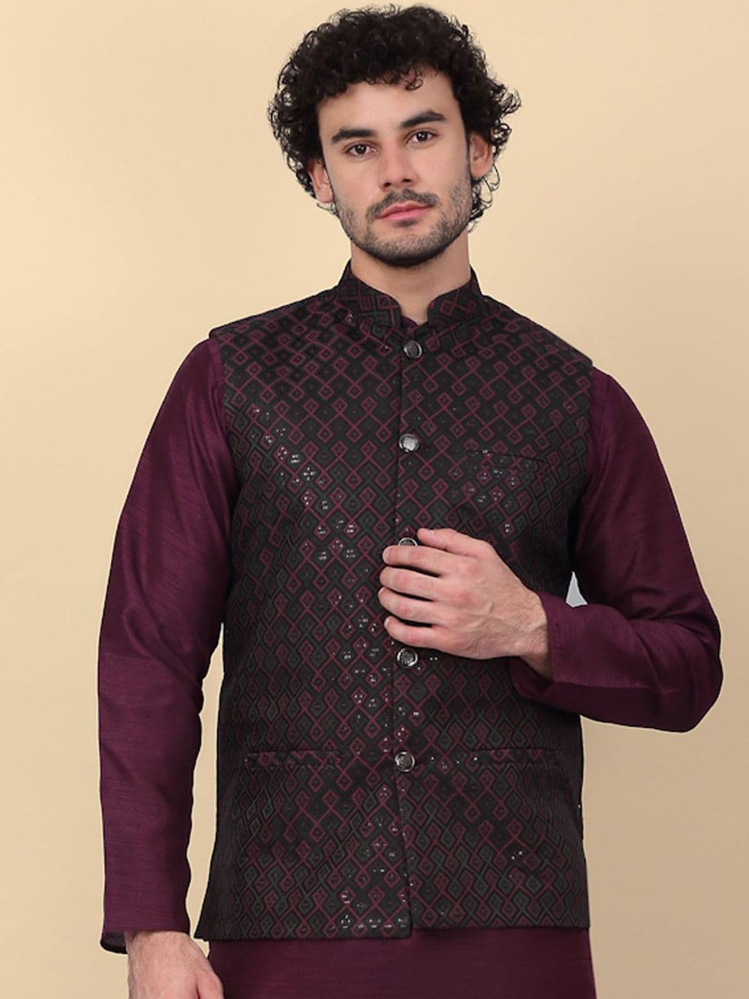 KRAFT INDIA Embroidered Sequins Nehru Jackets - view 1