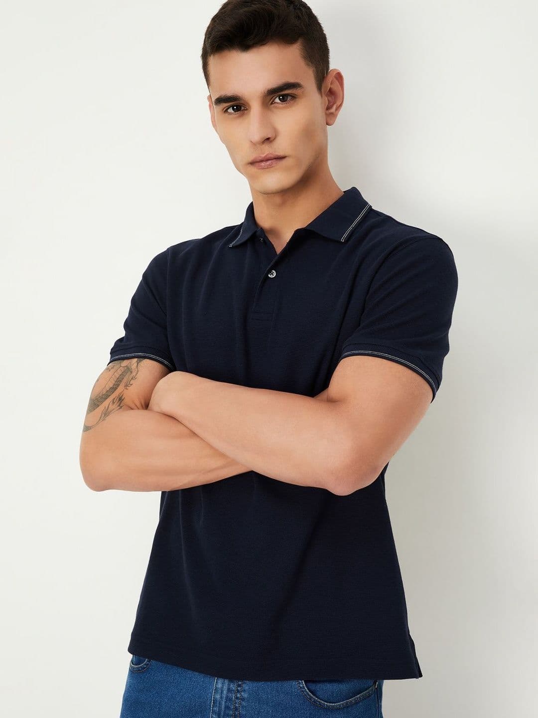 max Men Solid Polo Collar Cotton T-Shirt - view 1