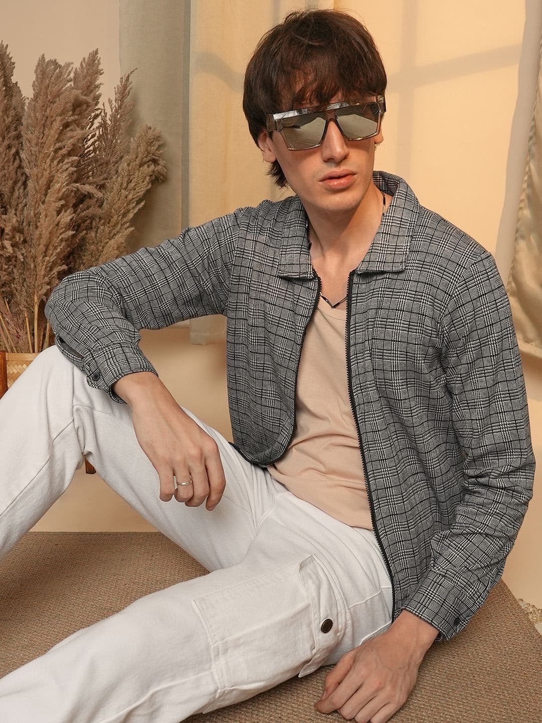 CAHOOT Men Checked Windcheater Outdoor Bomber with Embroidered Jacket - view 1