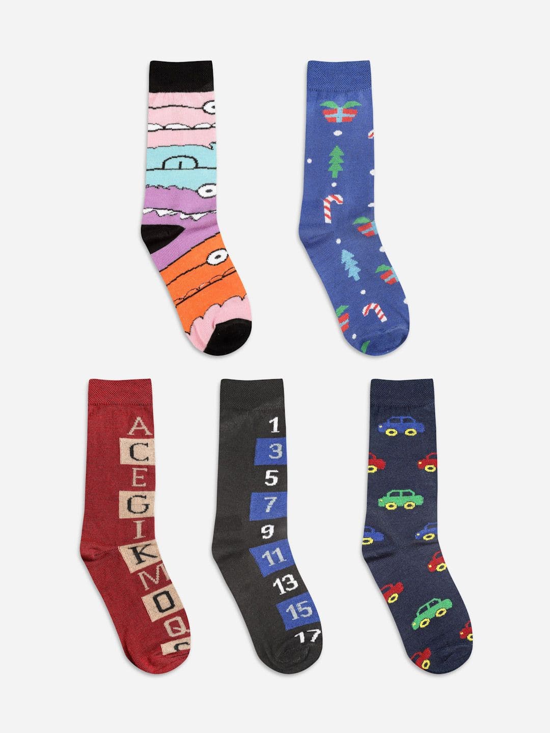 Texlon Kids Pack Of 5 Printed Calf-Length Socks - view 1