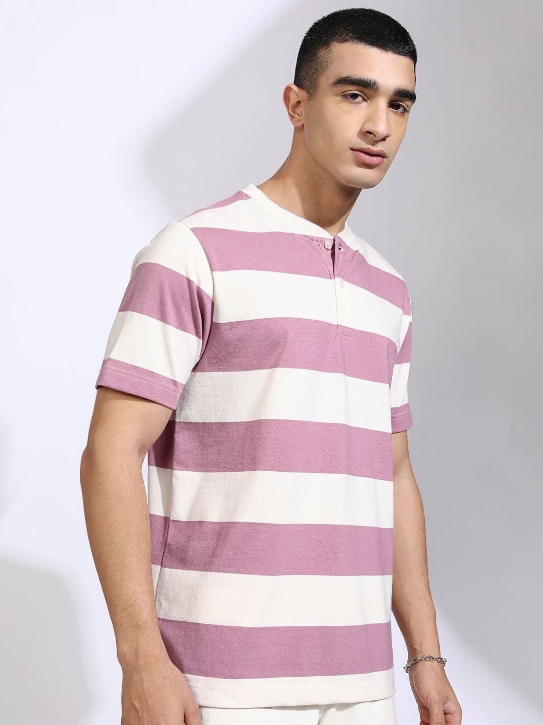 HIGHLANDER Striped Henley Neck Relaxed Fit T-shirt - view 1