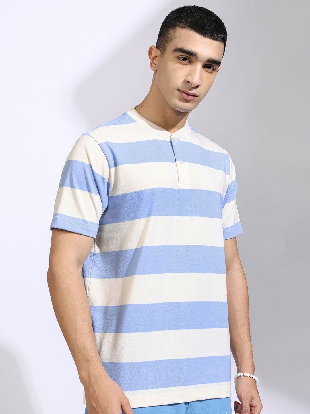 HIGHLANDER Striped Henley Neck Relaxed Fit T-shirt - view 1