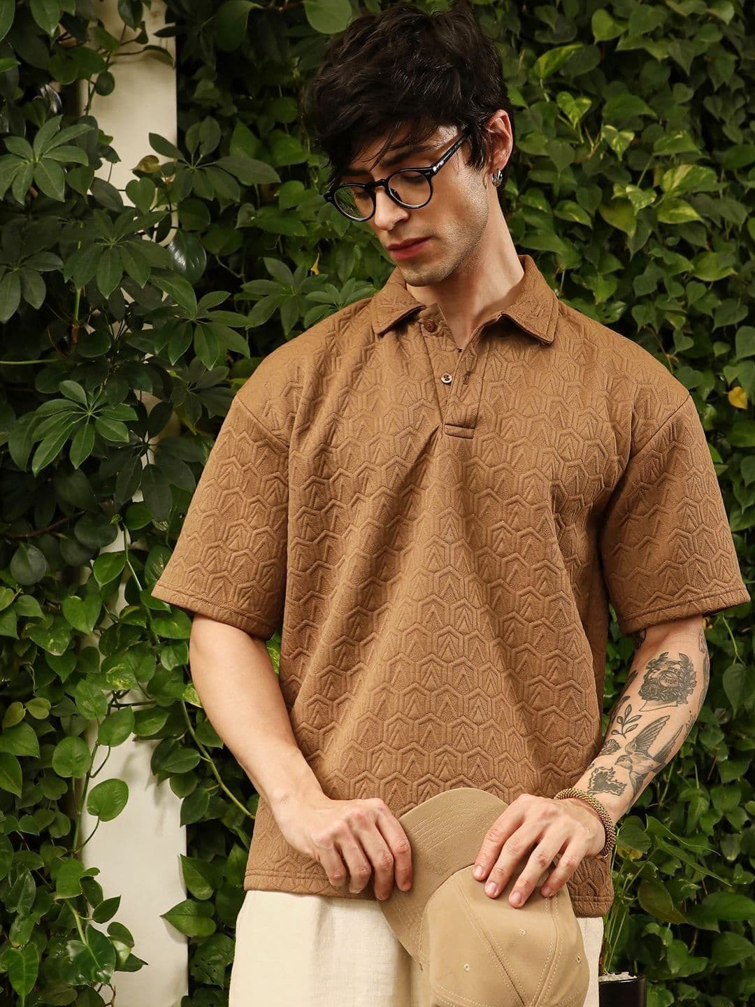 CAHOOT Men Zigzag-Tactile Polo Collar T-shirt - view 1