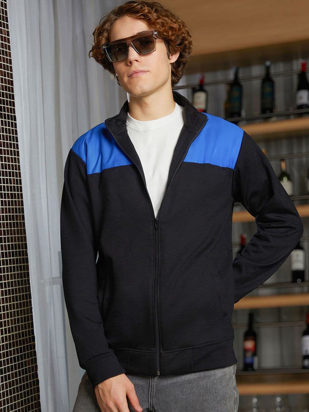CAHOOT Men Colourblocked Lightweight Biker Jacket with Patchwork - view 1