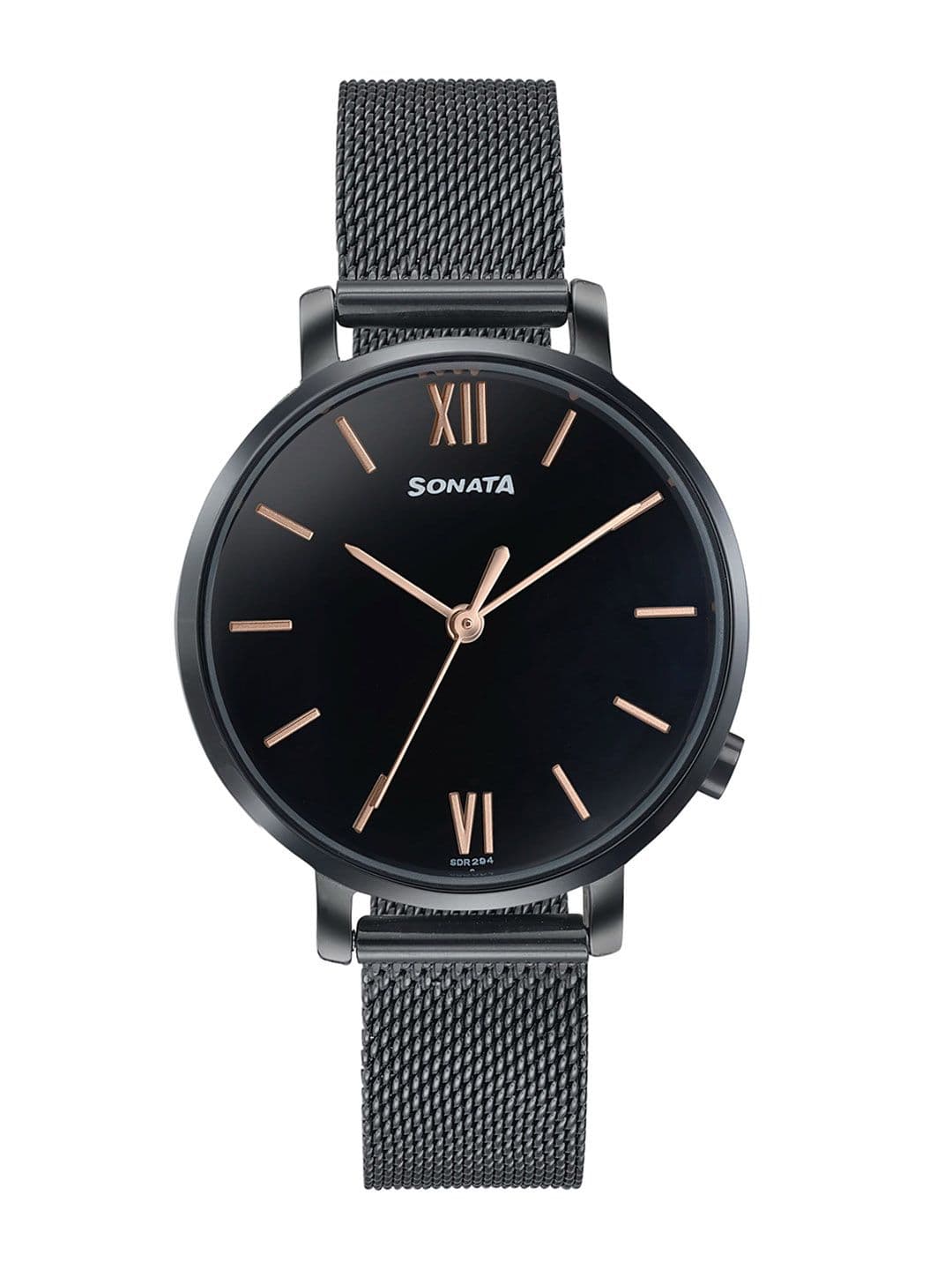 Sonata Women Brass Embellished Dial & Stainless Steel Straps Analogue Watch 87045NM01W - view 1