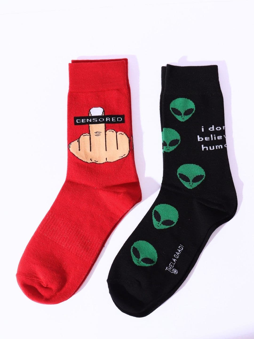 Thela Gaadi Unisex Pack Of 2 Printed Cotton Calf-Length Socks - view 1
