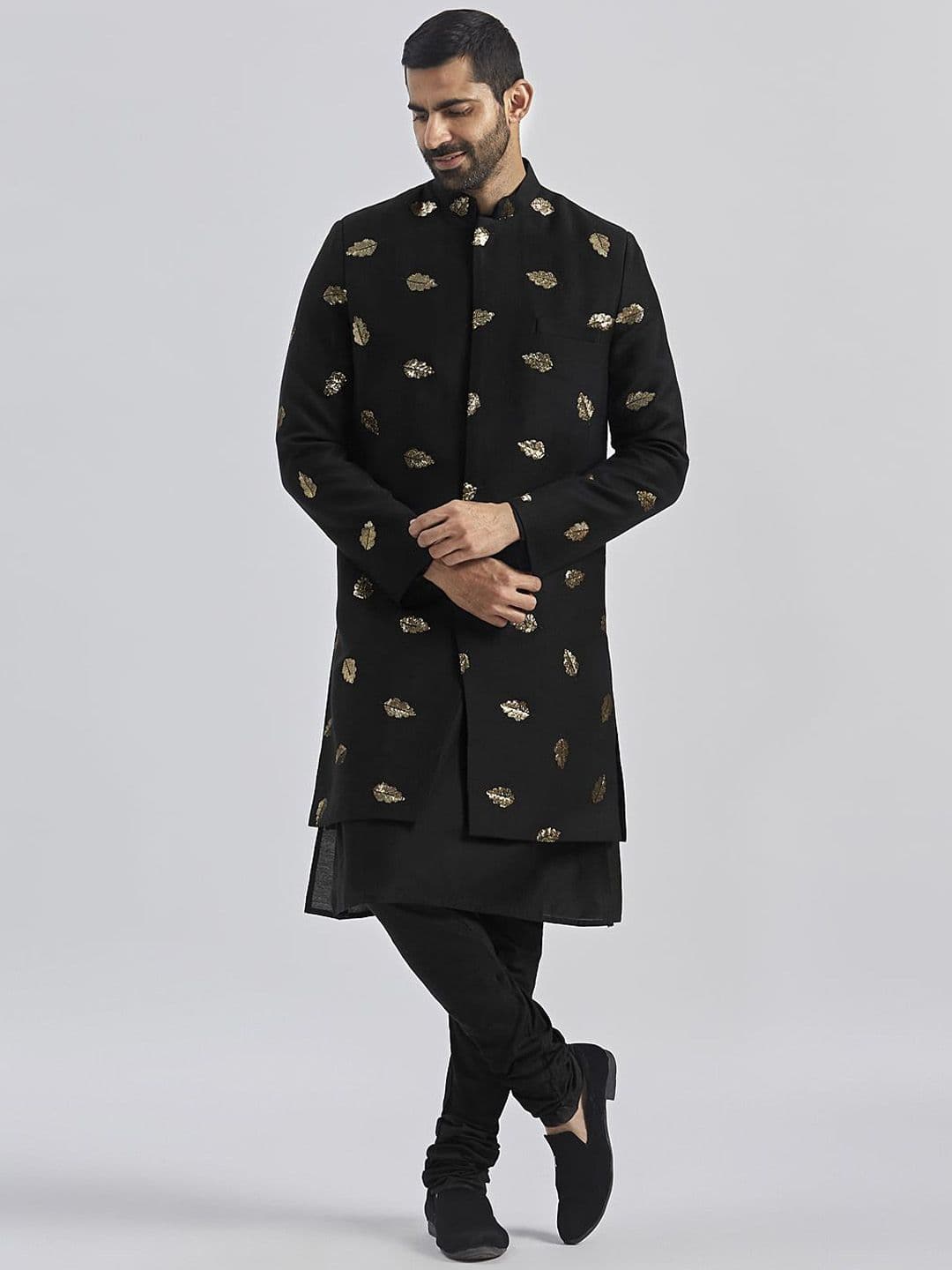 VASTRAMAY Men Sequin Mandarin Collar Embroidered Sherwani Set - view 1