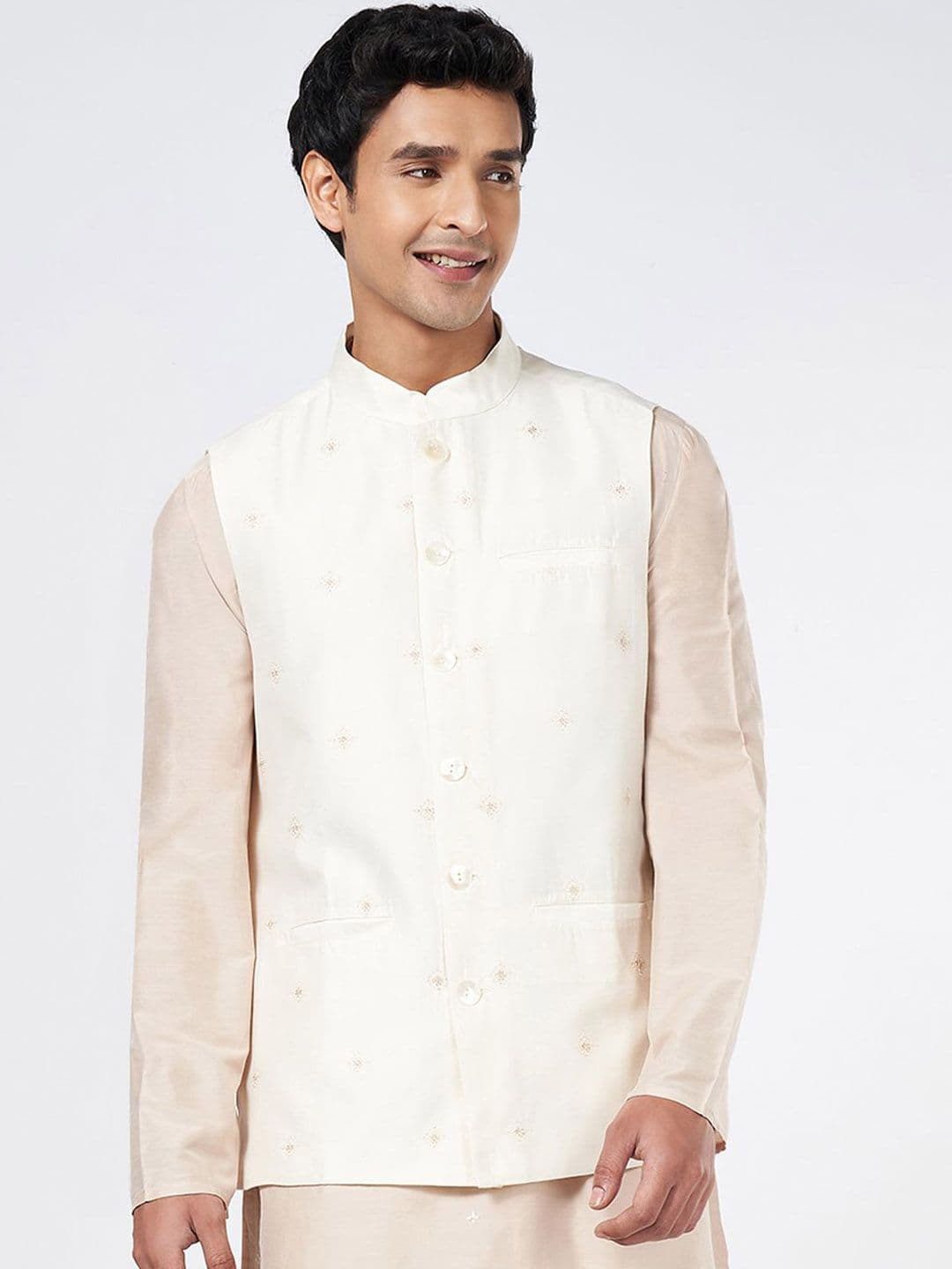 indus route by Pantaloons Embroidered Woven Nehru Jacket - view 1
