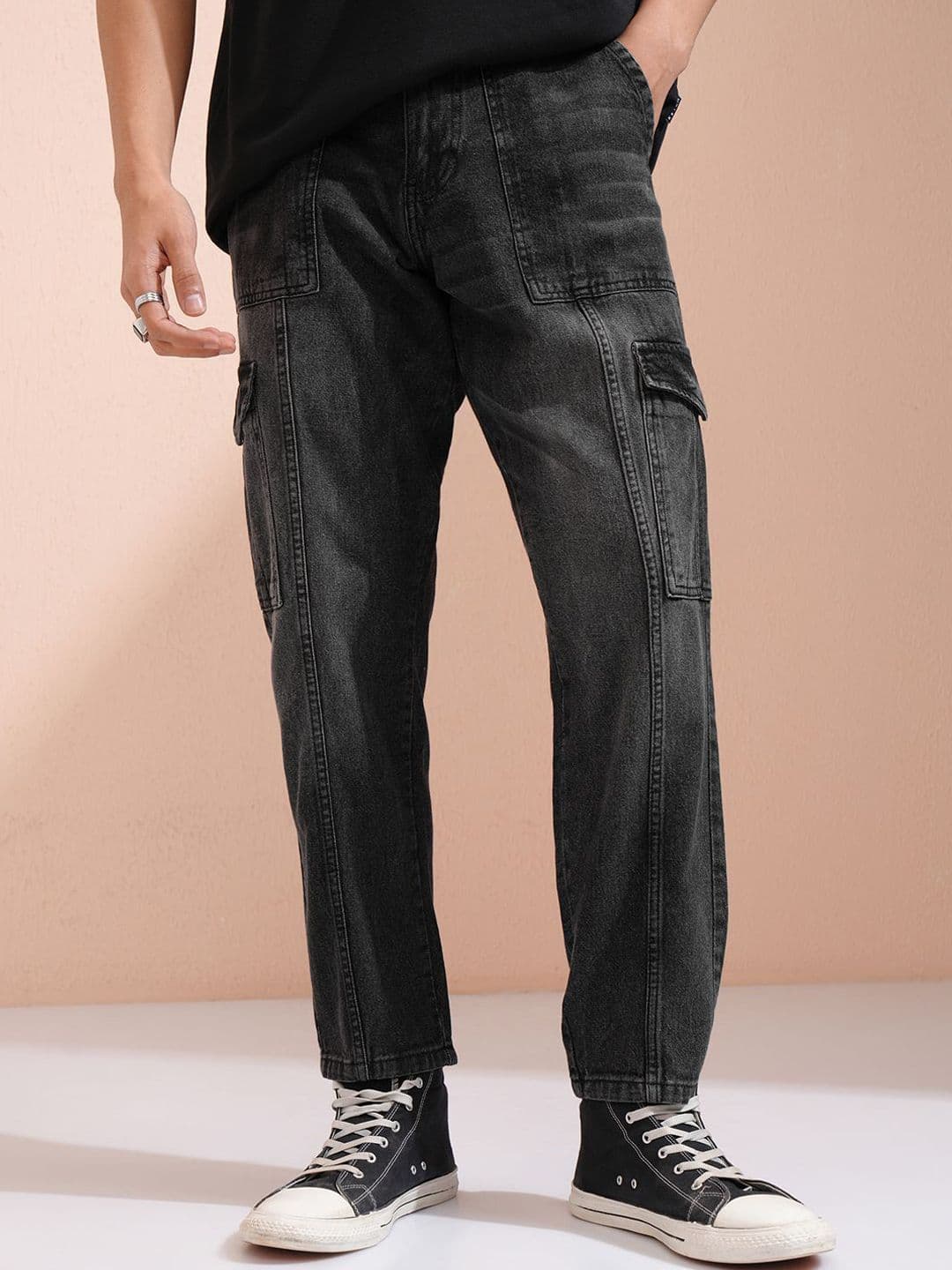 HIGHLANDER Men Cotton Mid-Rise Tapered Fit Light Fade Cargo Pocket Jeans - view 1