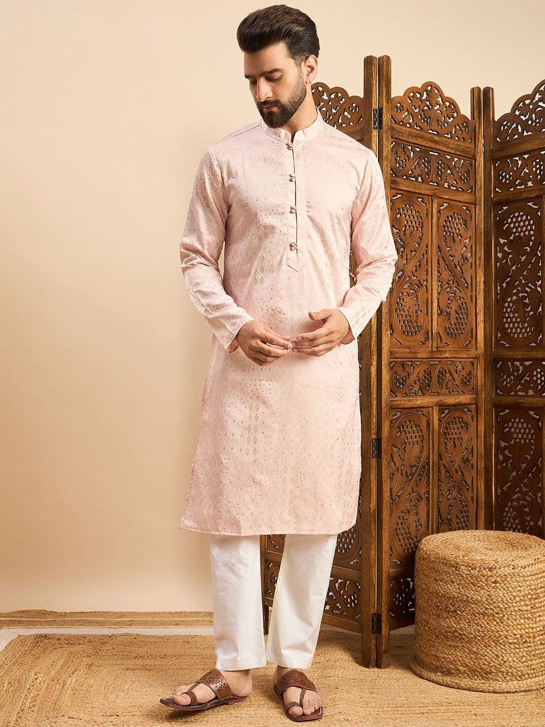 House of Pataudi Self Design Straight Kurta - view 1