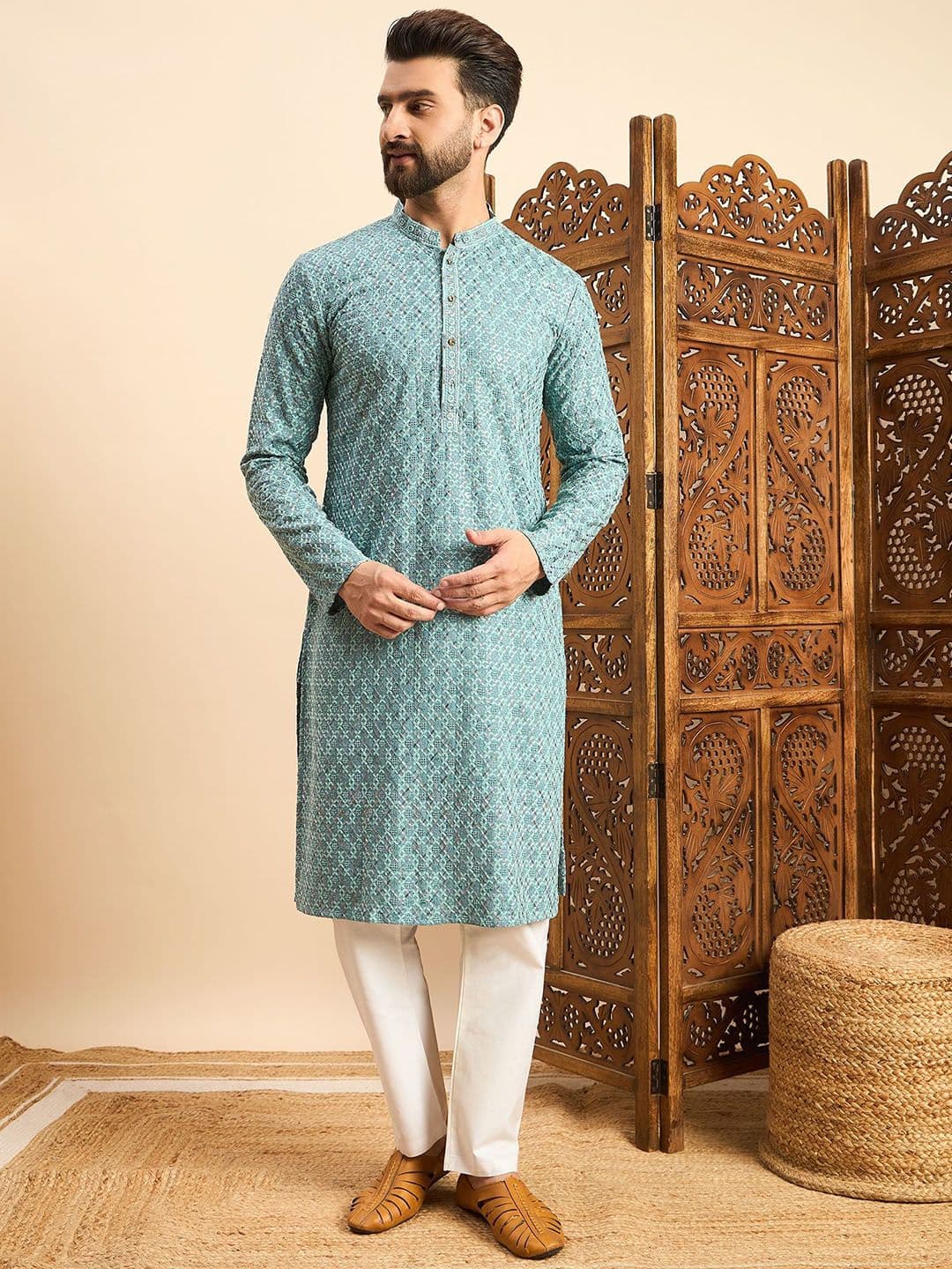 House of Pataudi Embroidered Straight Kurta - view 1