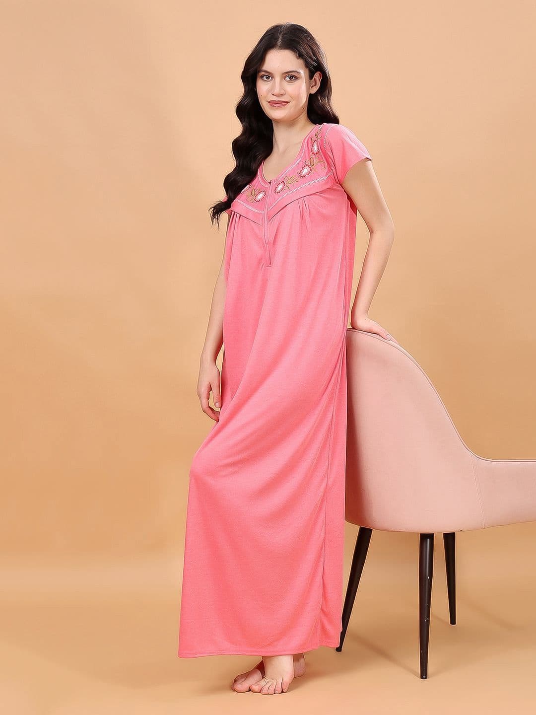 CHUI MUI Women Round Neck Maternity Maxi Nightdress - view 1