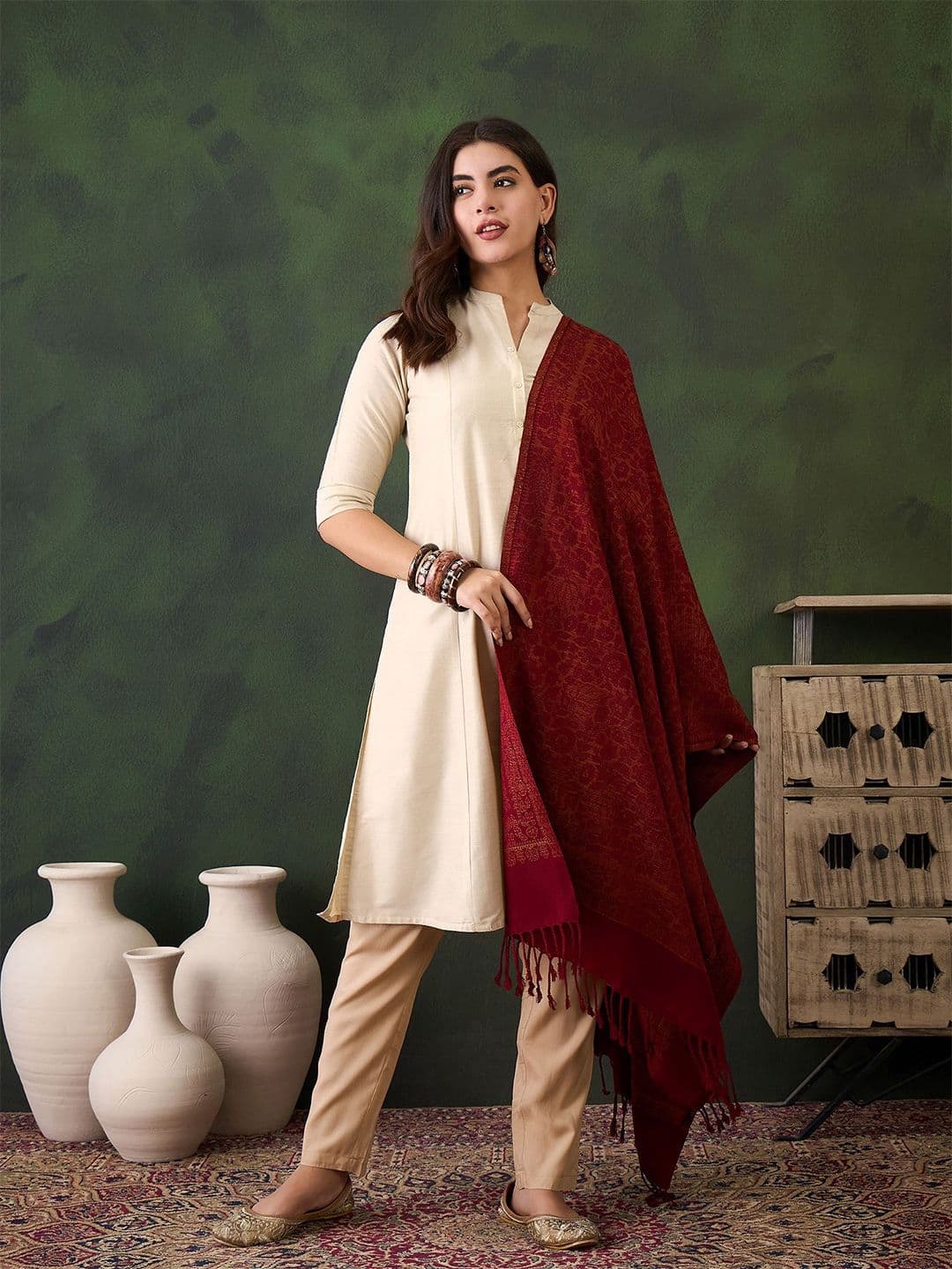 Sangria Women Woven Design Winter Pashmina Shawl - view 1