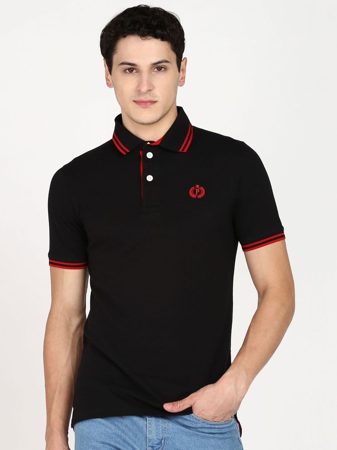 Provogue Men Polo Collar Applique Slim Fit T-shirt - view 1