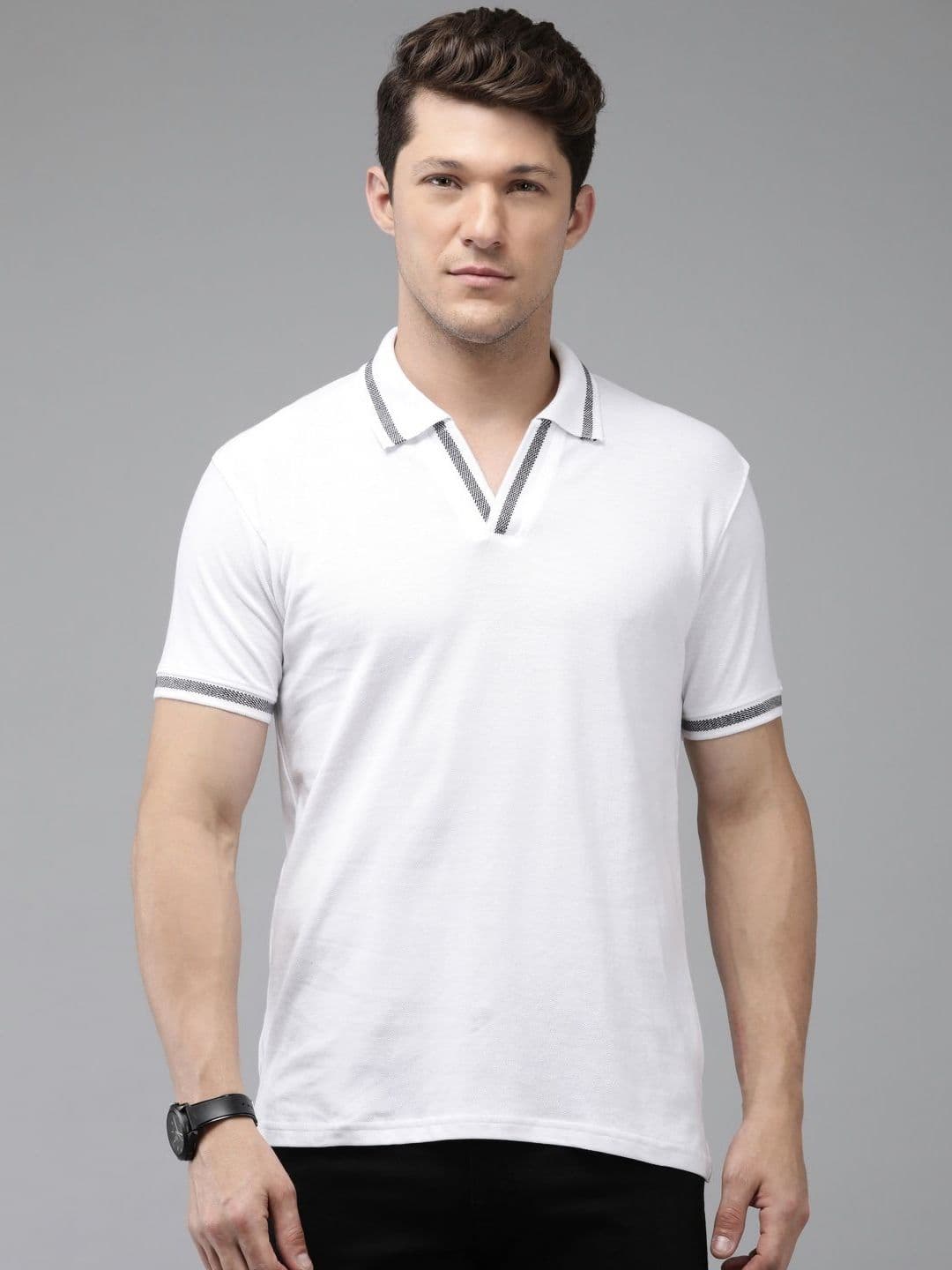 Provogue Men Polo Collar Raw Edge Slim Fit T-shirt - view 1