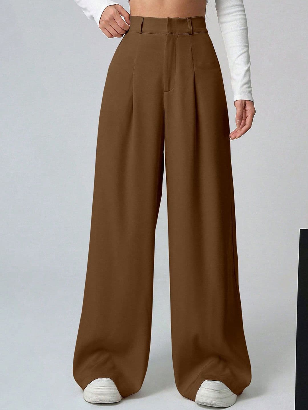 AAHWAN Women Relaxed Loose Fit High-Rise Pleated Trousers - view 1
