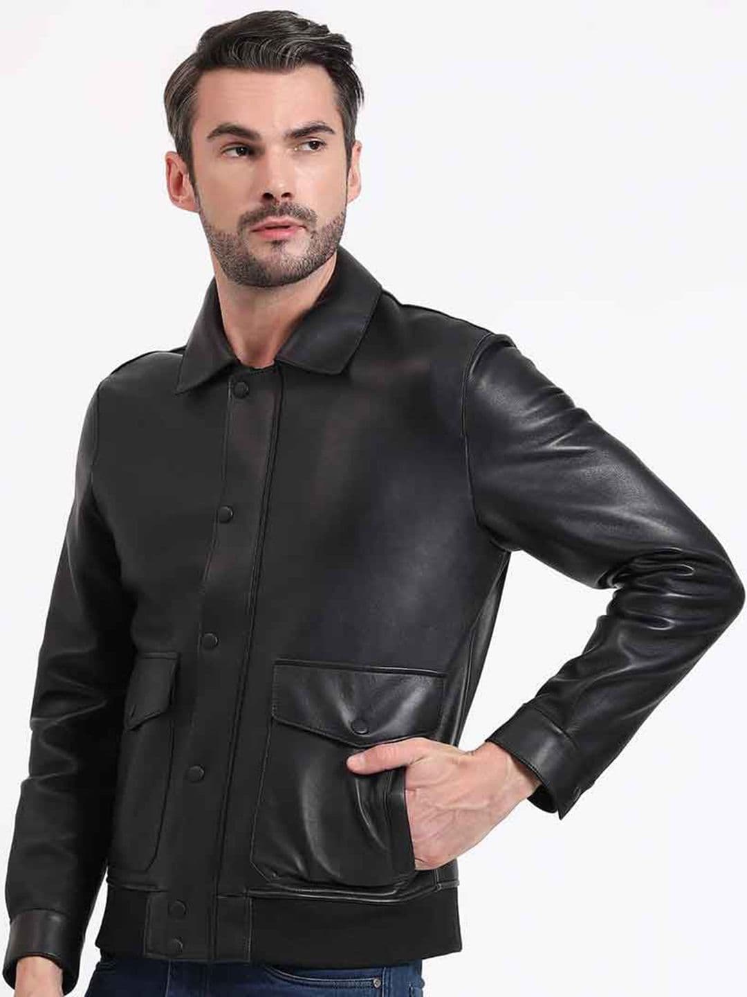 Saint G Men Satin Water Resistant Leather Jacket - view 1