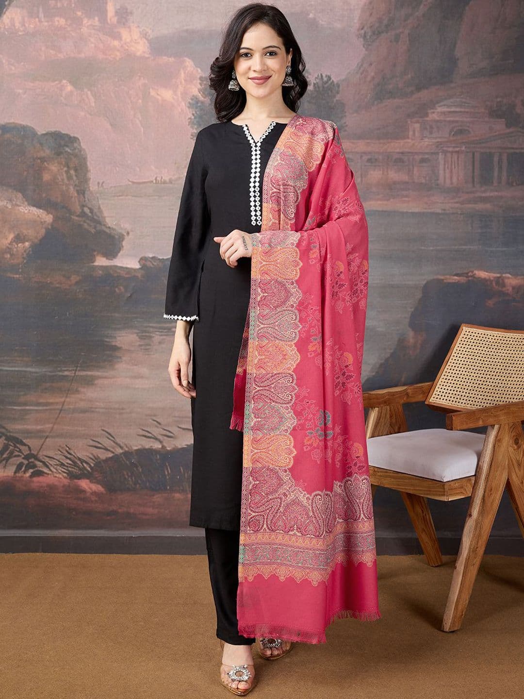 Sangria Women Kani Woven Ethnic Motifs Kalamkari Pashmina Shawl - view 1