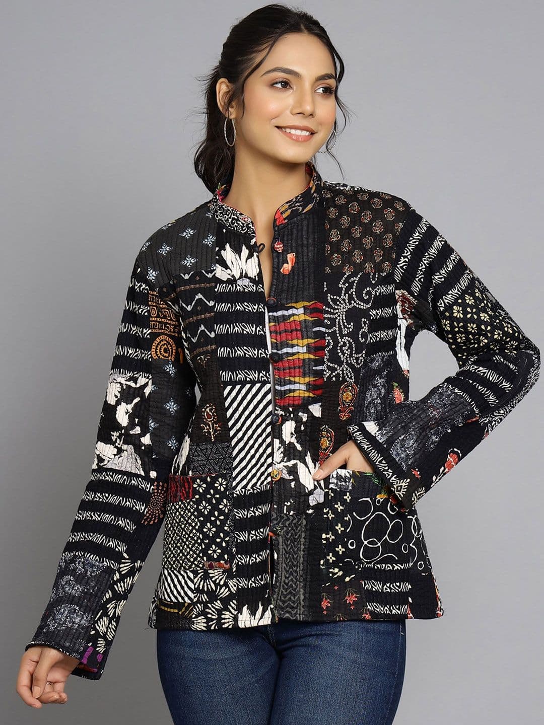 HANDICRAFT PALACE Women Floral Reversible Tailored Jacket with Patchwork - view 1