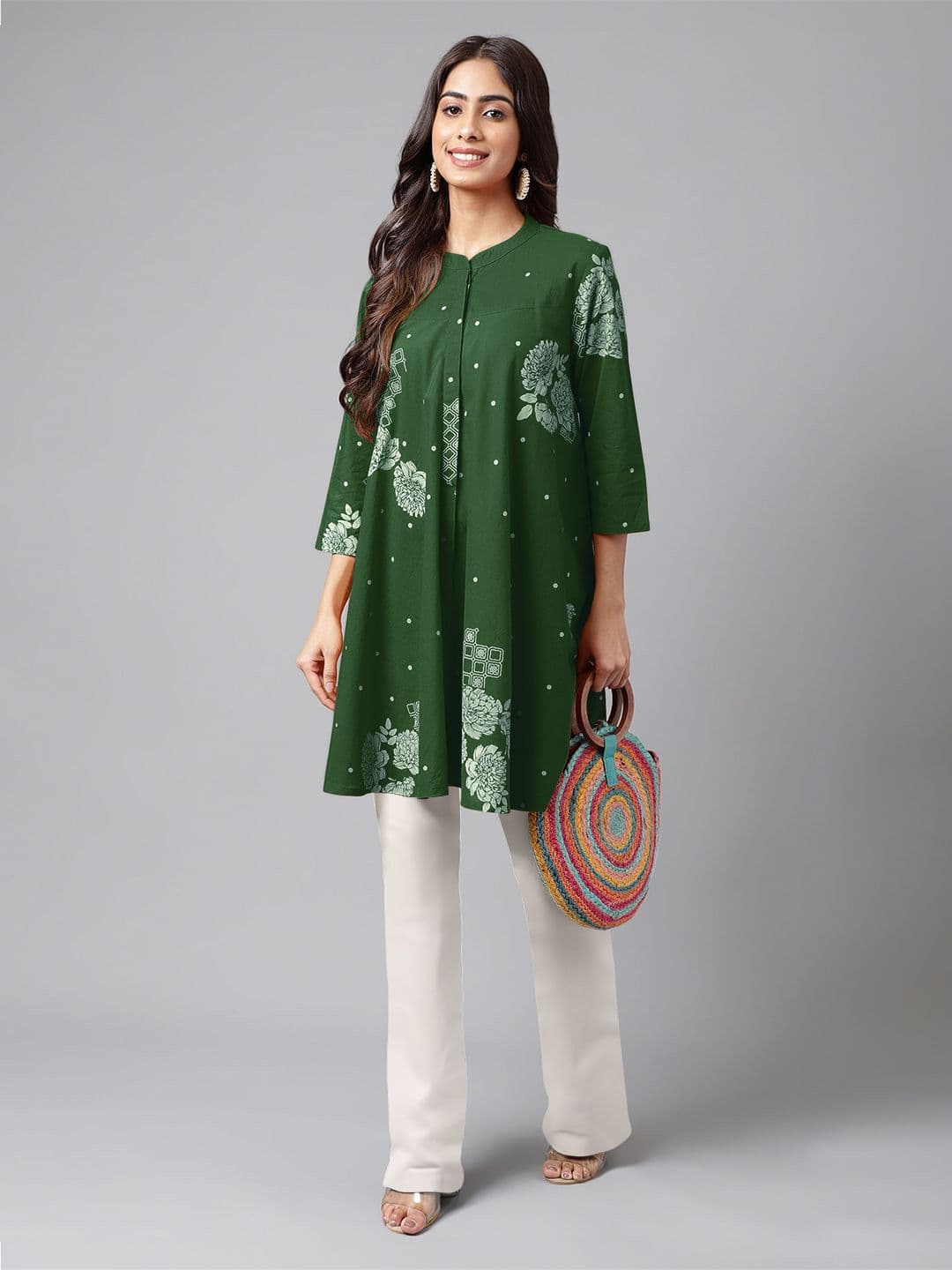Janasya Women Pure Cotton Floral Printed Flared Tunic - view 1