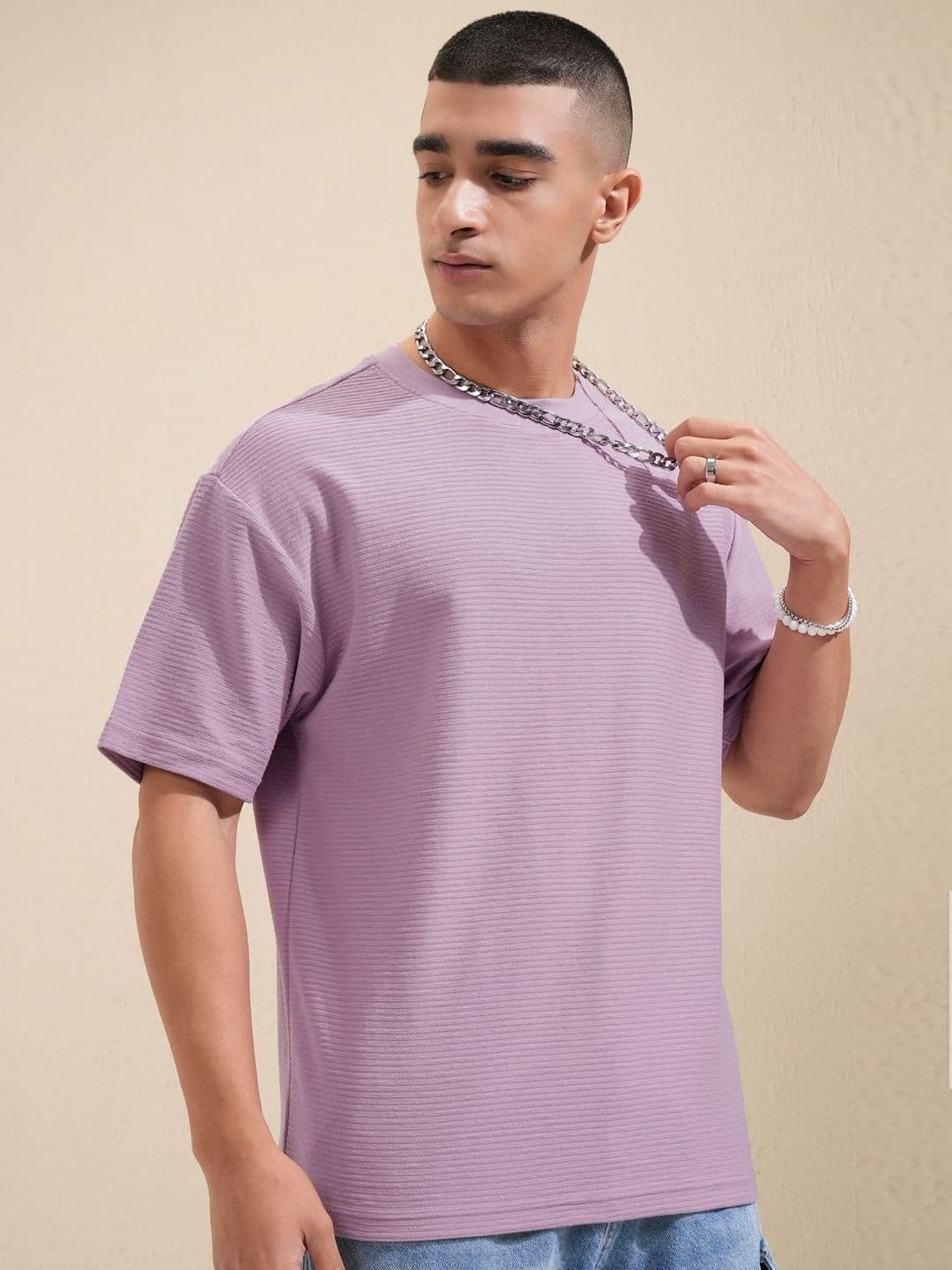 HIGHLANDER Men Solid Round Neck Cotton Oversized T-Shirt - view 1