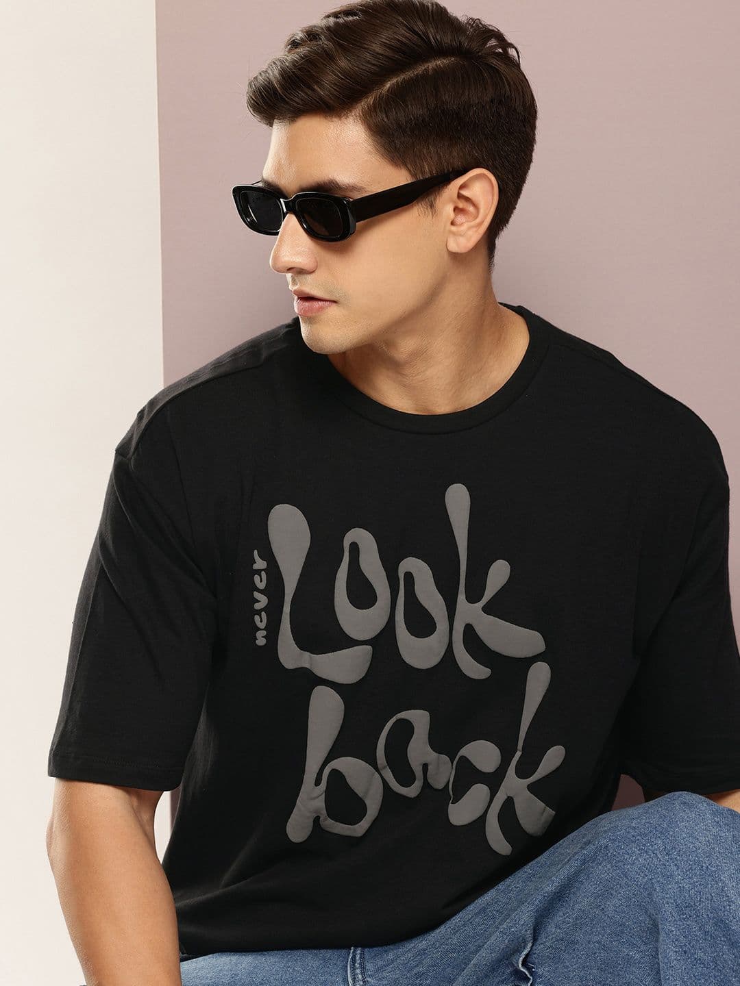 Kook N Keech Typography Printed Drop-Shoulder Sleeves Pure Cotton Oversized T-shirt - view 1