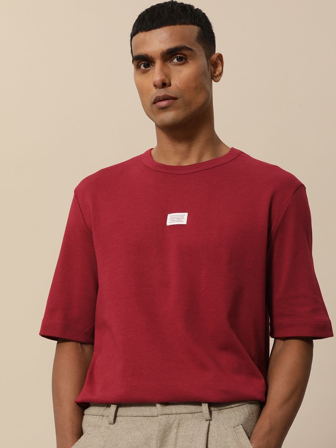 Mr Bowerbird Men Maroon Cotton Philosophy Oversized T-shirt - view 1