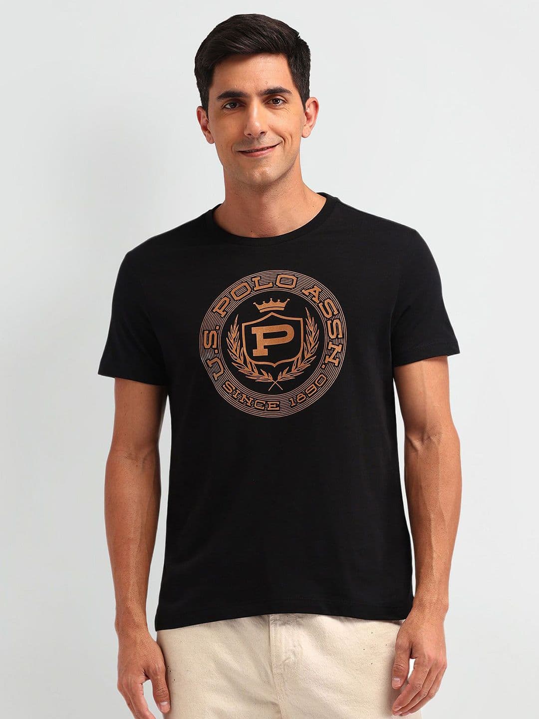 U.S. Polo Assn. Denim Co. Men Brand Logo Printed Round Neck Cotton Slim Fit T-shirt - view 1