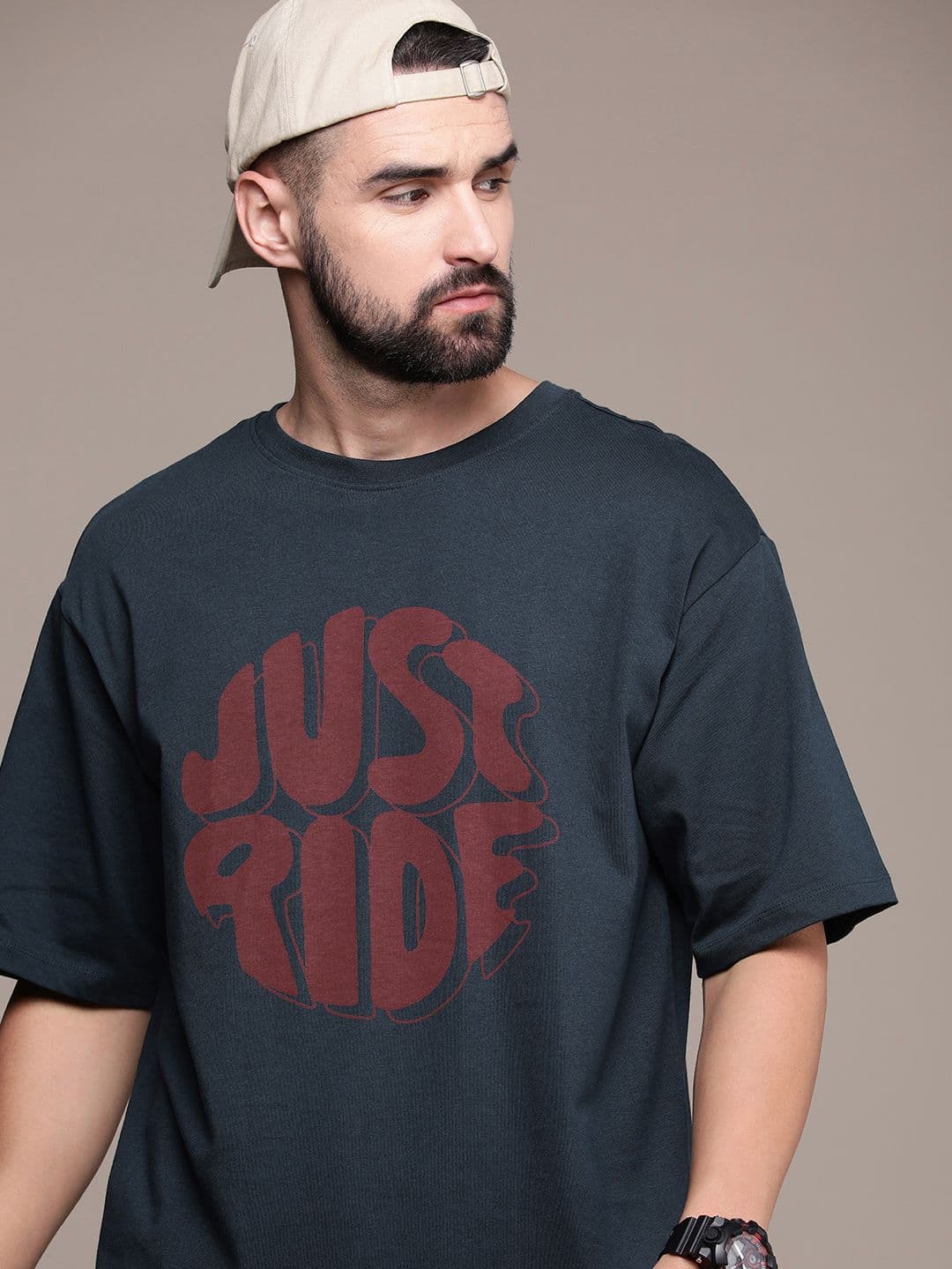 The Roadster Life Co. Printed Drop-Shoulder Sleeves Pure Cotton T-shirt - view 1