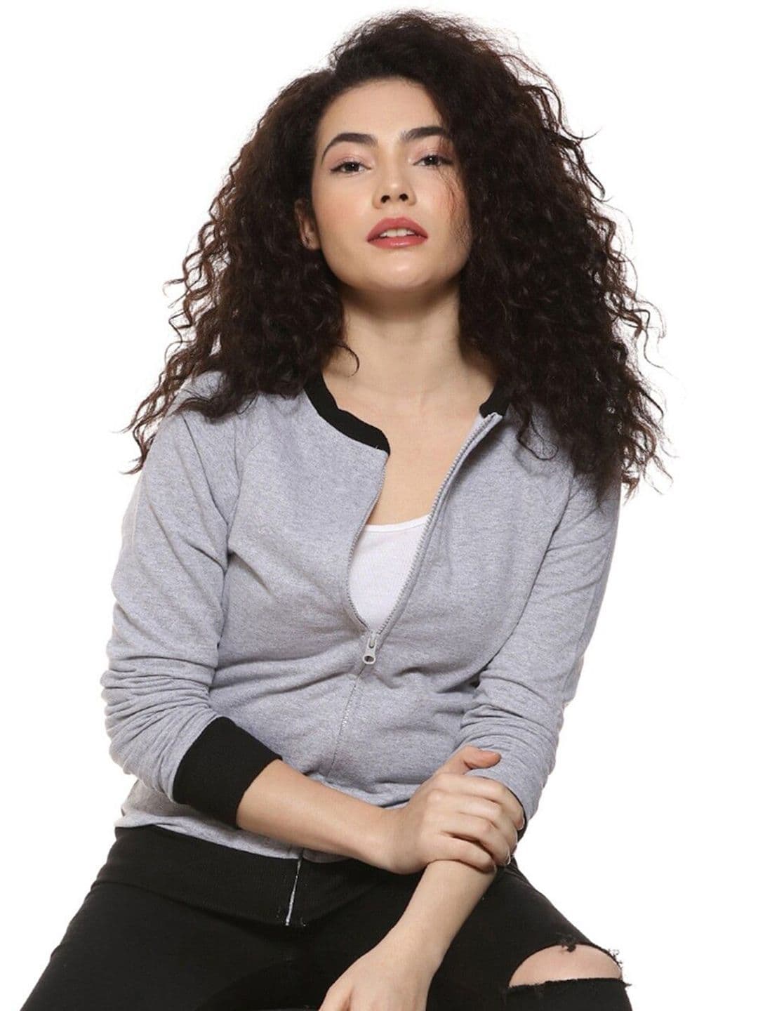 PINACOLADA Women Cotton Colourblocked Mock Collar Front-Open Sweatshirt - view 1
